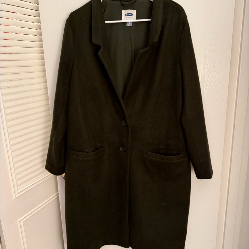Old Navy Dark Olive Green Single-Breasted Wool-Blend Coat